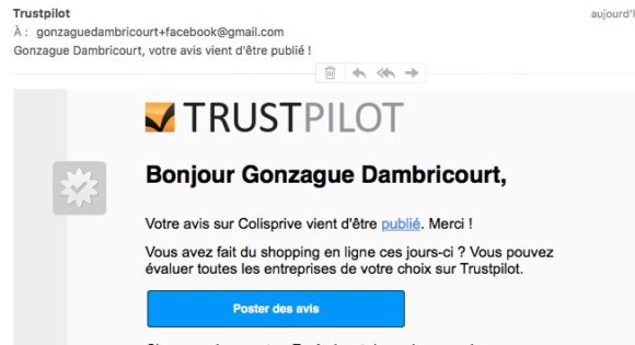 Avis publie - mail trustpilot